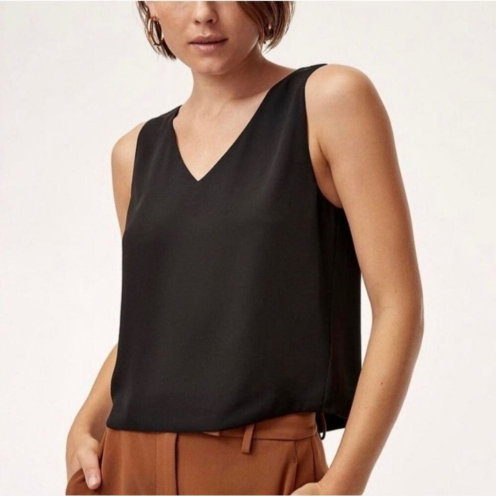 Aritzia Babaton Solid Black Murphy Sleeveless V Cut Neckline Blouse Top